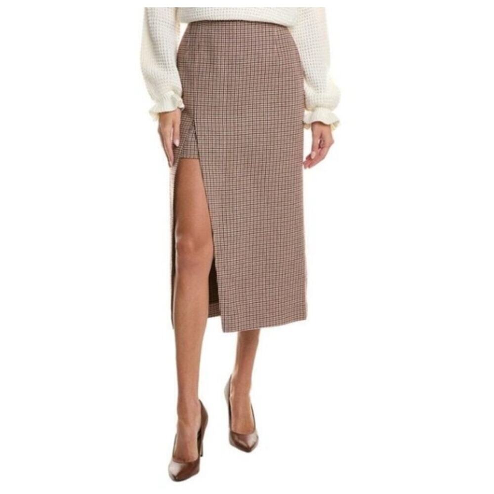 Maje Tweed Short Midi Skirt Houndstooth‎ Brown Size Medium